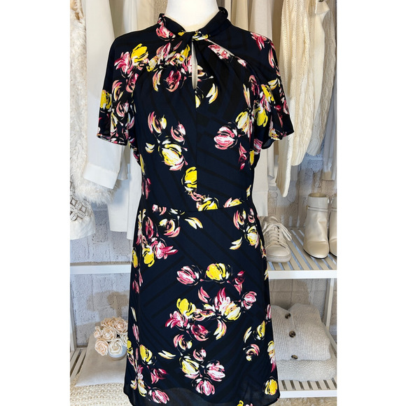 Banana Republic Dresses & Skirts - Banana Republic Womens Sz 6 Navy Twist Neck Multicolor Floral Sheath Dress #0433